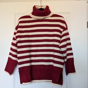 Mango Women's Red and White Striped Turtleneck Sweater Size XS